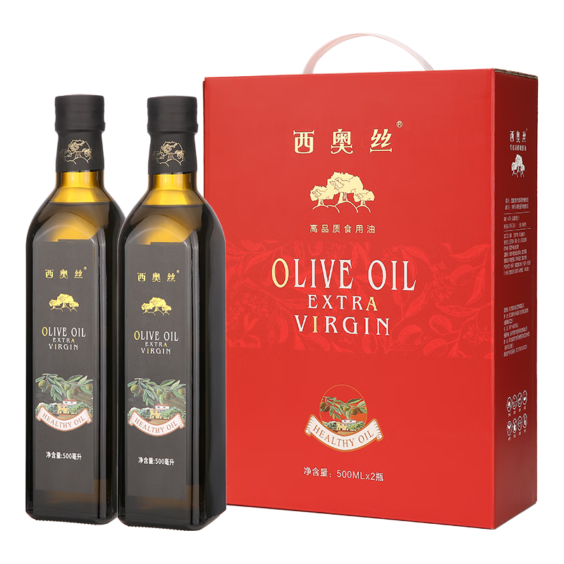 西奥丝 西班牙原油进口特级初榨橄榄油 500MLx2礼盒 58.5元