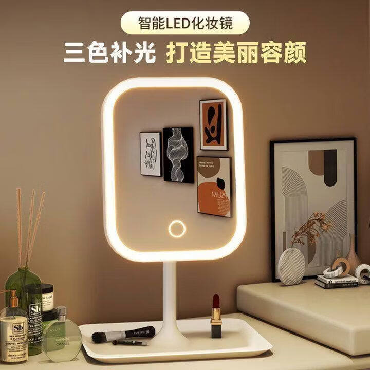 发光LED智能化妆镜 白色 大号 三档可变光 8.9元 包邮