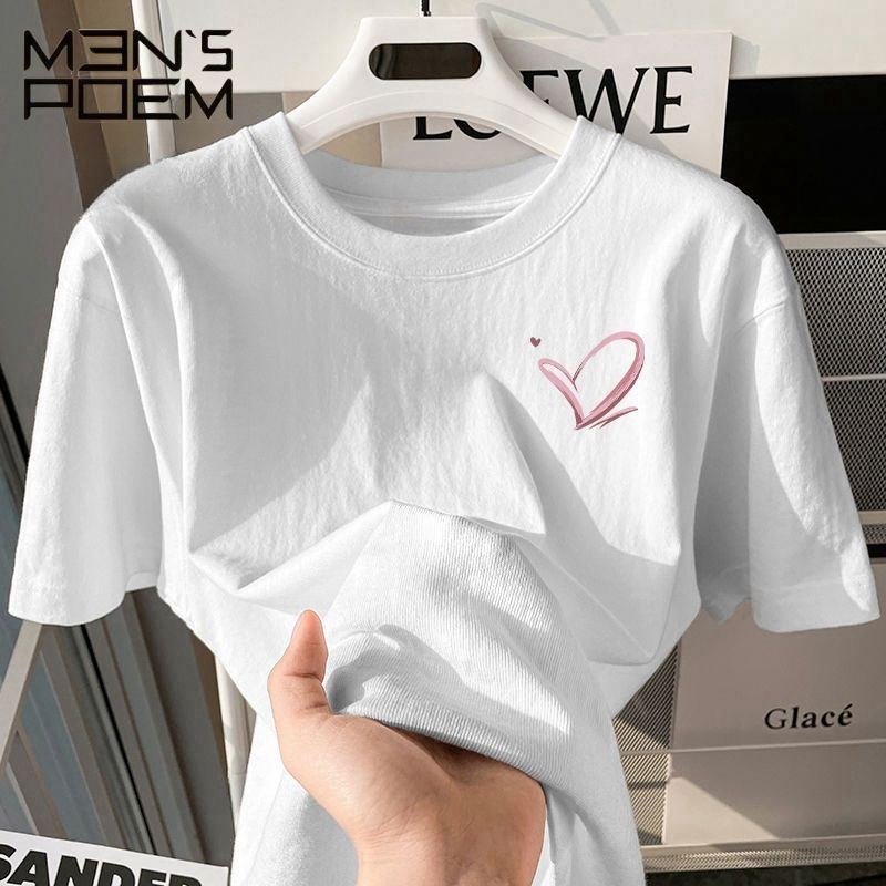MEN'S POEM 曼茨帛 100%纯棉短袖上衣T恤男女可穿夏季薄款ins潮牌印花简约韩版