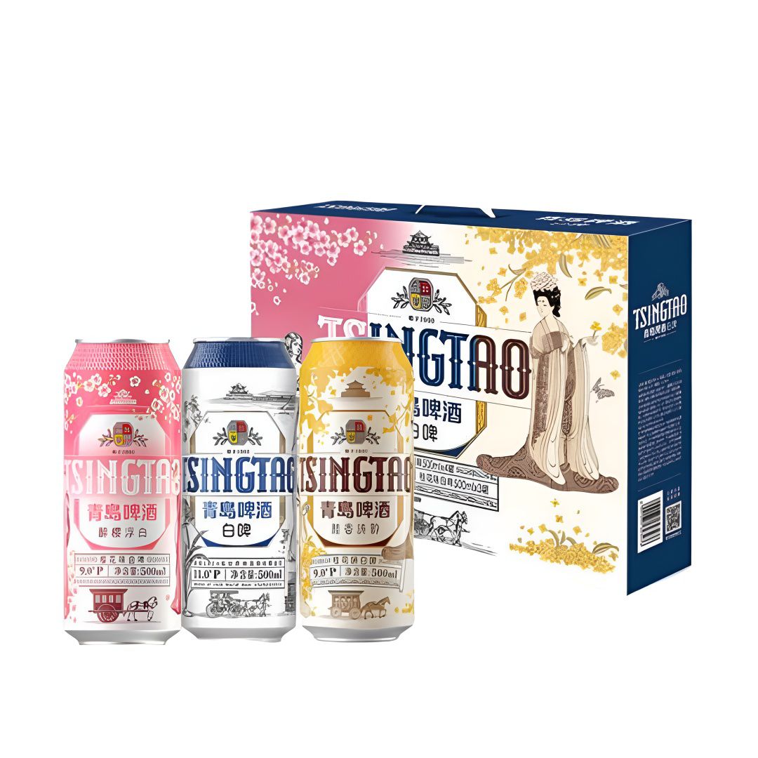 青岛啤酒 精酿白啤 500ml*10罐 礼盒装 (白啤4/樱花3/桂花3) 51.37元（需用券）