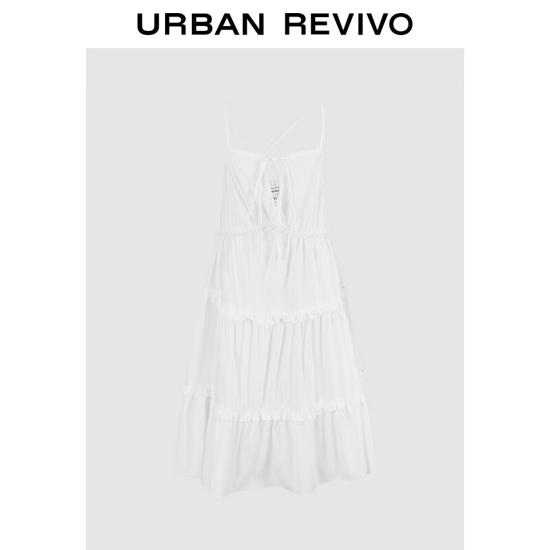 URBAN REVIVO UR2024秋季女装浪漫花边层叠露背吊带连衣裙UYL740002 本白 XS 279元（