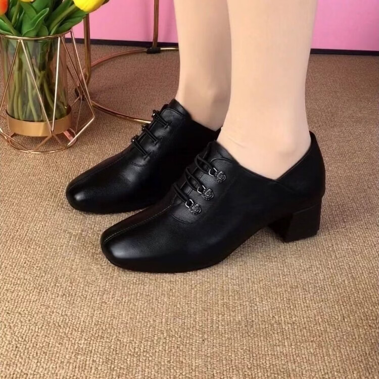 棉忆薇 新款大爆款工作运动百搭法式复古粗跟小皮鞋女单鞋皮鞋女鞋 经典