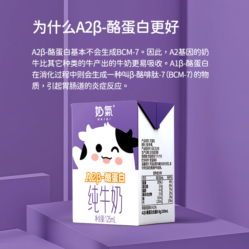 中垦牧 奶气A2β-酪蛋白儿童高钙纯牛奶125ml*16盒整箱 3.6g蛋白 早餐奶 23.76元 - 线报酷