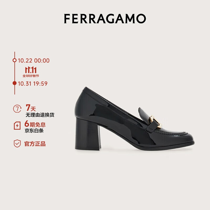 Salvatore Ferragamo 菲拉格慕 Ferragamo）女士黑色Gancini扣饰高跟乐福鞋 0769316_1D _ 7