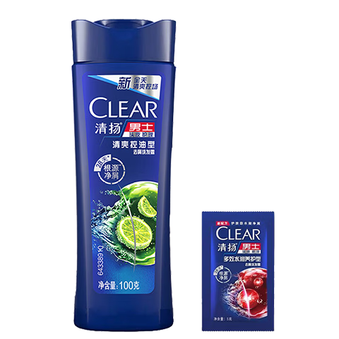 清扬男士去屑洗发水100g瓶装 试用装 清爽控油5g袋 2.9元