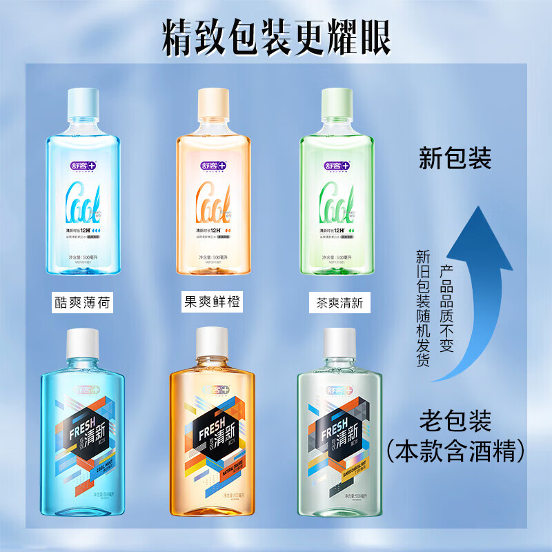 舒客 漱口水清新口气口臭随机可送礼团购500ml*2瓶 买2套送牙刷3支 27.06元