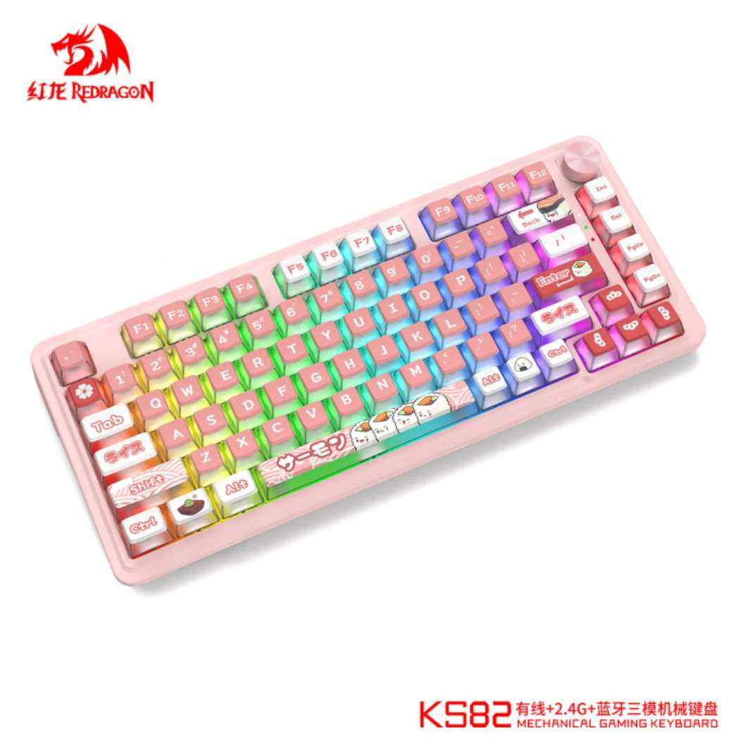 红龙（REDRAGON）KS82 三模客制化机械键盘 热升华键帽 gasket结构 糖果寿司-凝