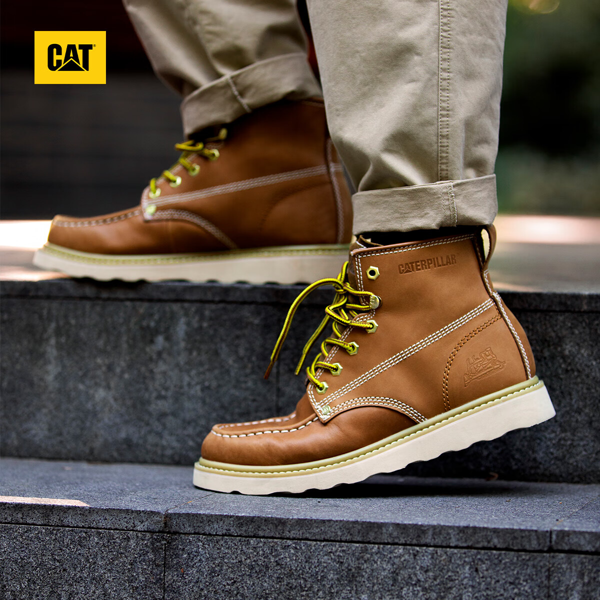 CAT 卡特彼勒 男士高帮工装靴 P724976 棕黄 40 341.98元