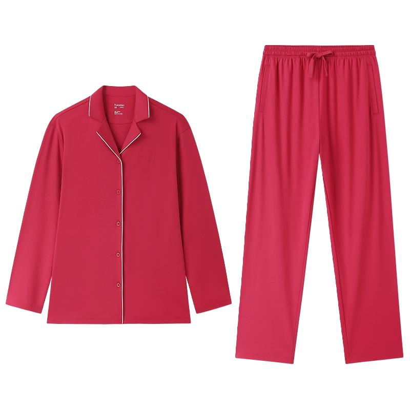 全棉时代 男女士睡衣红色蛇年本命年水光棉家居服套装纯棉长袖长裤 350.05