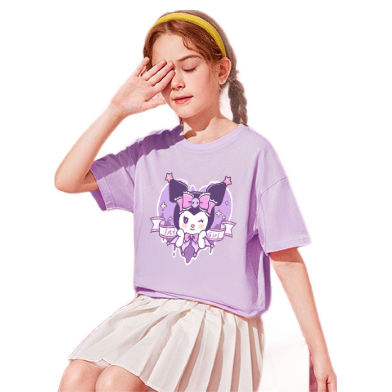 真维斯 女童半袖T恤2024夏季儿童时尚衣服女中大童时髦短袖打底衬衫 （紫色