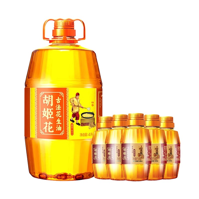 胡姬花 古法花生油 4L+158ML*5瓶 一级压榨食用油 90.3元
