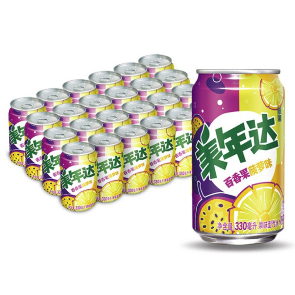 MIRINARA 美年达 pepsi 百事 美年达 Mirinda 百香果菠萝味碳酸饮料330ml*24听 25.92元