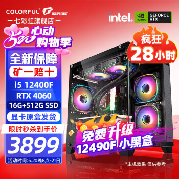COLORFUL 七彩虹 海景房RTX4060 显卡电脑主机台式组装机 配四：12490F丨16G丨512G