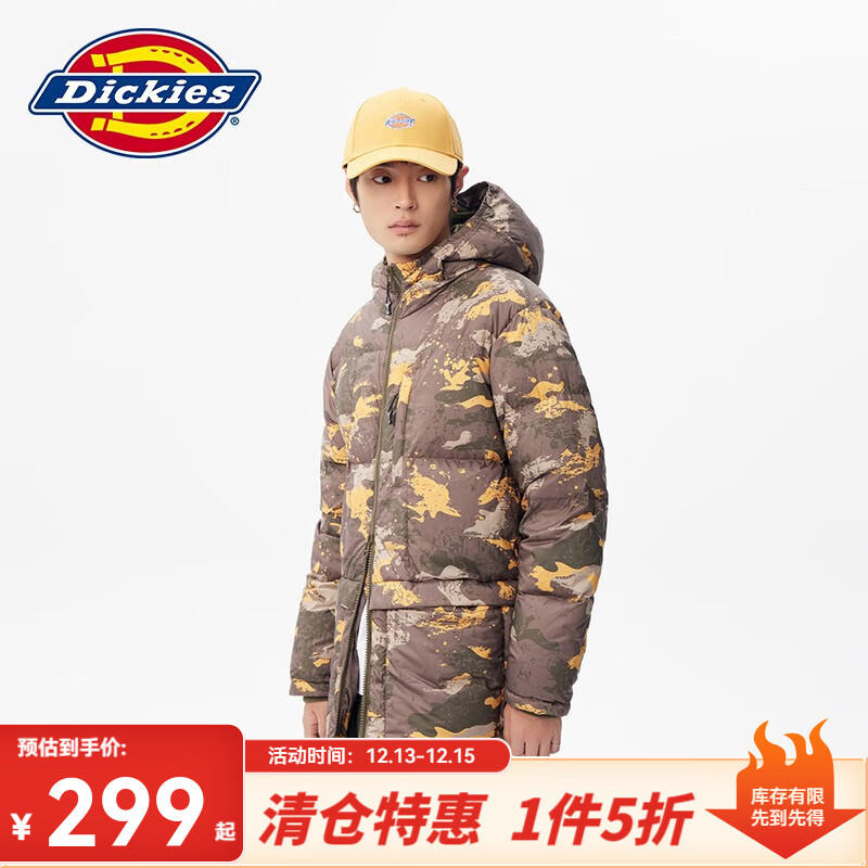 Dickies 帝客 羽绒服 男女情侣连帽休闲保暖厚夹克10922 军绿色迷彩满身印 296.0