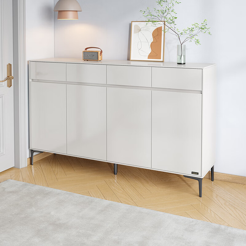 quanu全友家居鞋柜极简风灰调亮光漆面玄关柜可调节层板e0级环保板材