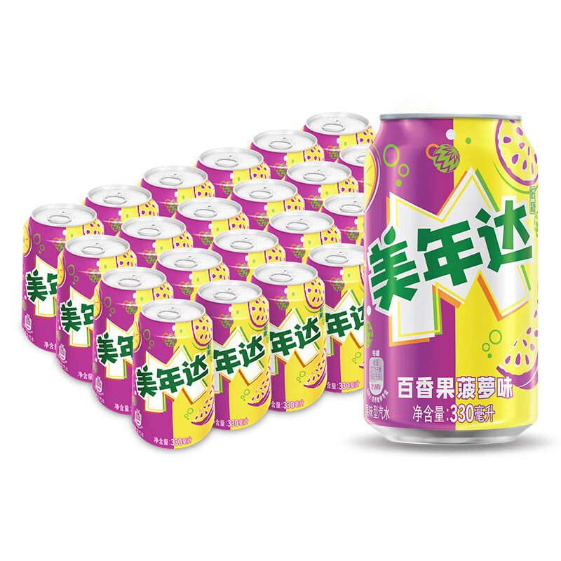 MIRINARA 美年达 pepsi 百事 美年达 Mirinda 百香果菠萝味碳酸饮料330ml*24听 ￥21.75