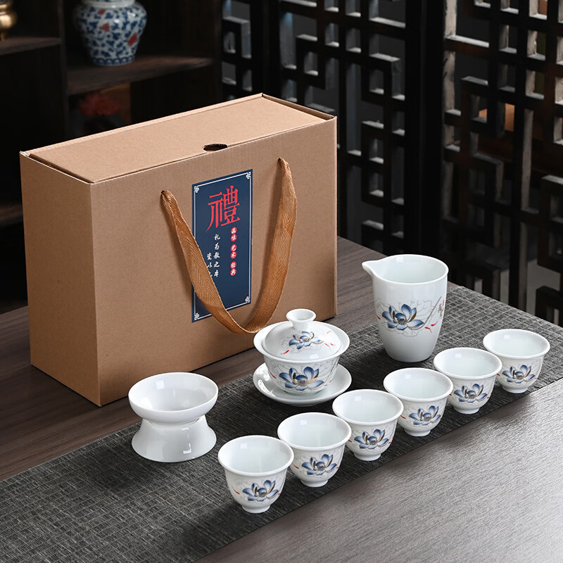 高白瓷 荷塘月色 功夫茶具礼盒套装 荷塘月色 39.8元（需用券）