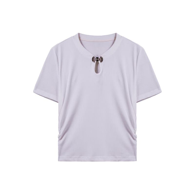 秋水伊人 简约百搭圆领修身T恤2024年夏季女装显瘦小个子上衣 紫色 S 41.3元