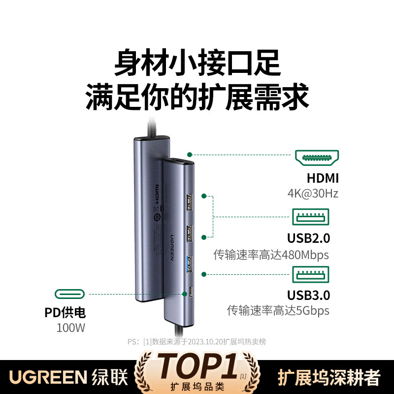 移动端：UGREEN 绿联 Type-C扩展坞转HDMI拓展坞USB3.0分线器转换器适用笔记本 HDM