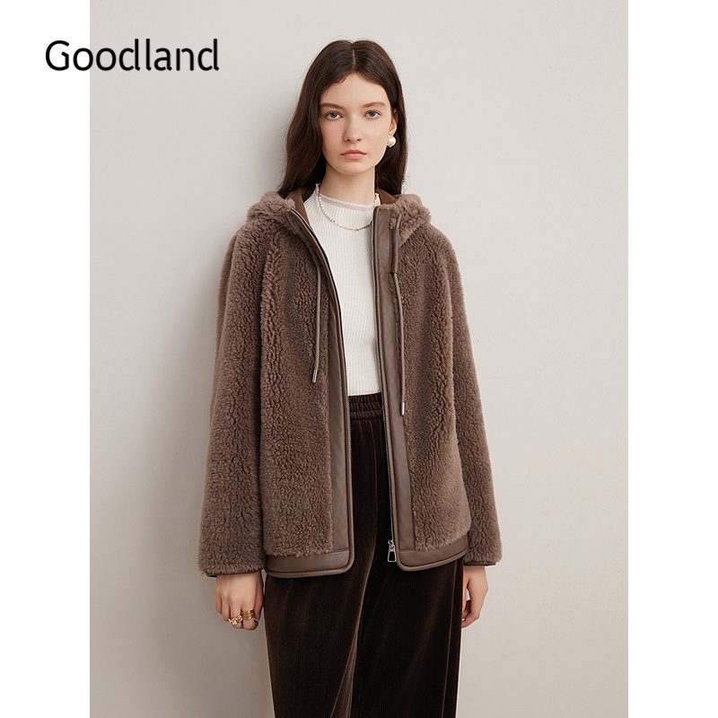 音儿 Goodland美地 女士连帽羊毛皮草外套 LC34510060 1518元