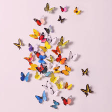 迷黛尔 3d彩色假蝴蝶装饰小花朵墙贴纸仿真pvc立体道具塑料贴画吊饰挂件 7.1