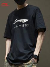 LI-NING 李宁 短袖T恤男士黑色半袖新款运动健身夏季宽松情侣纯棉休闲体恤 39