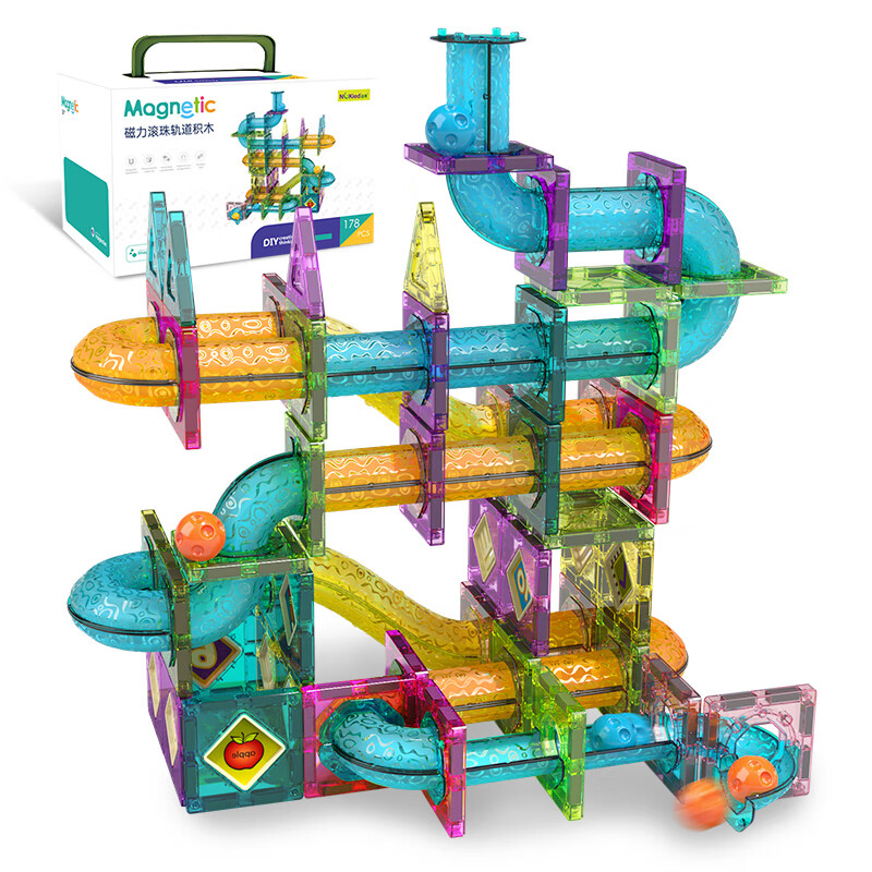 NUKied 纽奇 儿童磁力片积木磁性积木片5.5cm创意拼搭 管道磁力片178PCS（配收