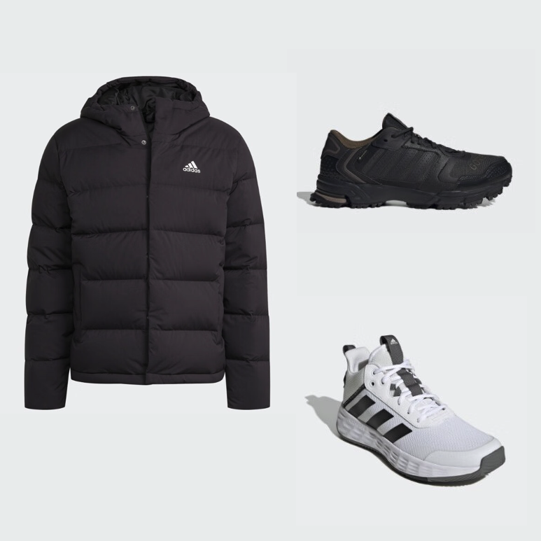 adidas 阿迪达斯 短款羽绒服+GTX跑鞋+实战篮球鞋 898元（分别合477元、273元、14