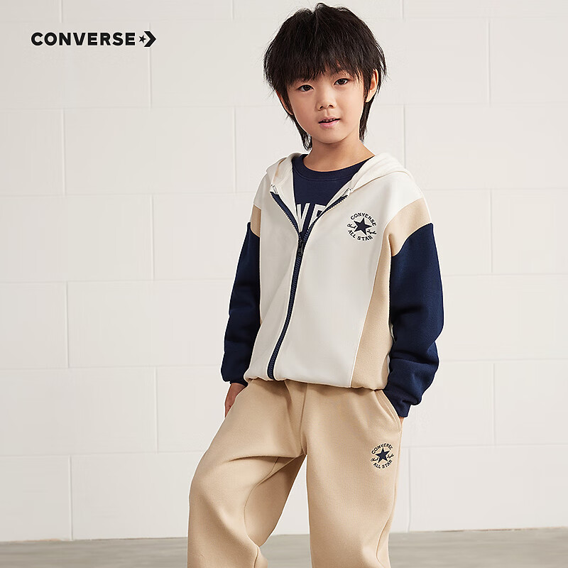 CONVERSE 匡威 儿童装男童套装2024秋季中大童外套裤子两件套潮 古典白 130/64（