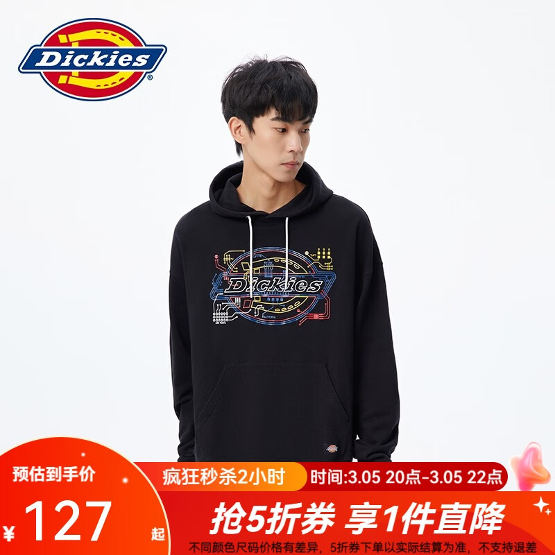 Dickies 卫衣男 印花毛圈连帽卫衣 宽松休闲套头上衣11043 黑色 2XL 127元