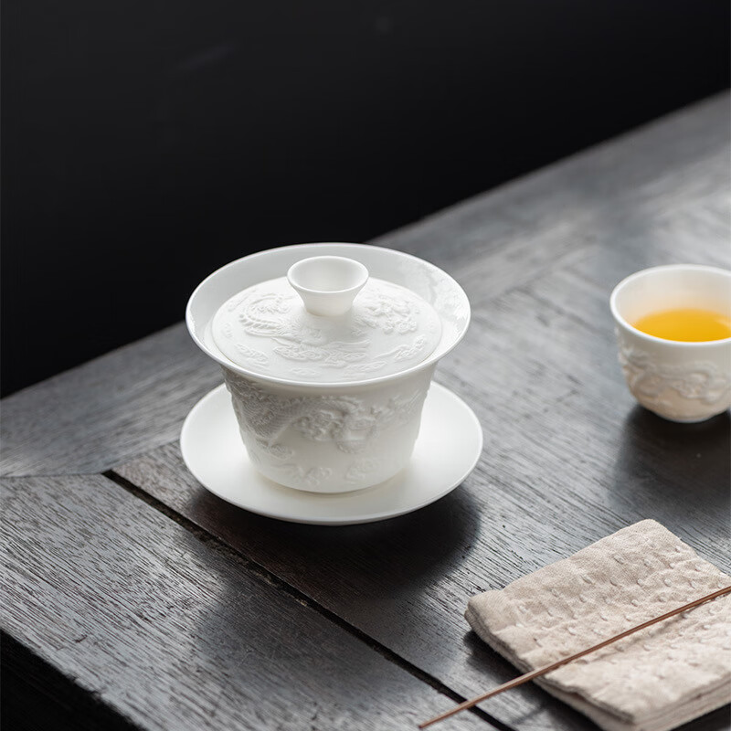 浮雕羊脂玉瓷茶杯茶碗 透影/浮雕龙 200ml 32.9元（需用券）
