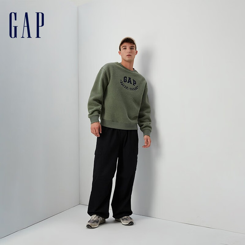 PLUS会员：Gap 盖璞 LOGO仿羊羔绒宽松廓形卫衣 762596休闲上衣 绿色 139.55元（需