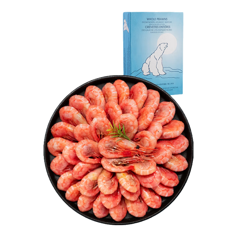 鲜生说 北极甜虾1.5kg/盒 腹籽90-120只/kg 熟冻甜虾*3 176.68元（需领券，合58.89