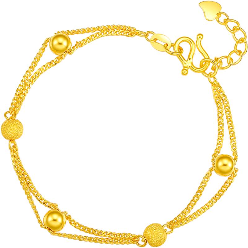 周六福 黄金手链女双层圆珠手链足金999 计价AA072322 约5.85g 16+2cm 7954元