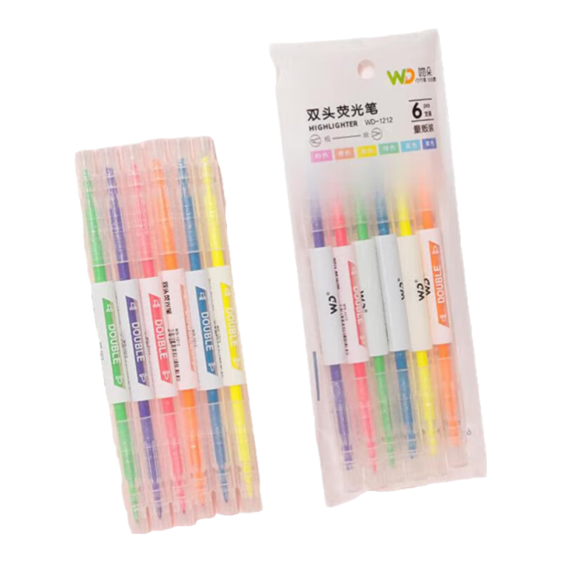 双头荧光笔荧光标记笔 学生用记号笔彩色粗划重点淡色笔 【3只6色】1套装 2