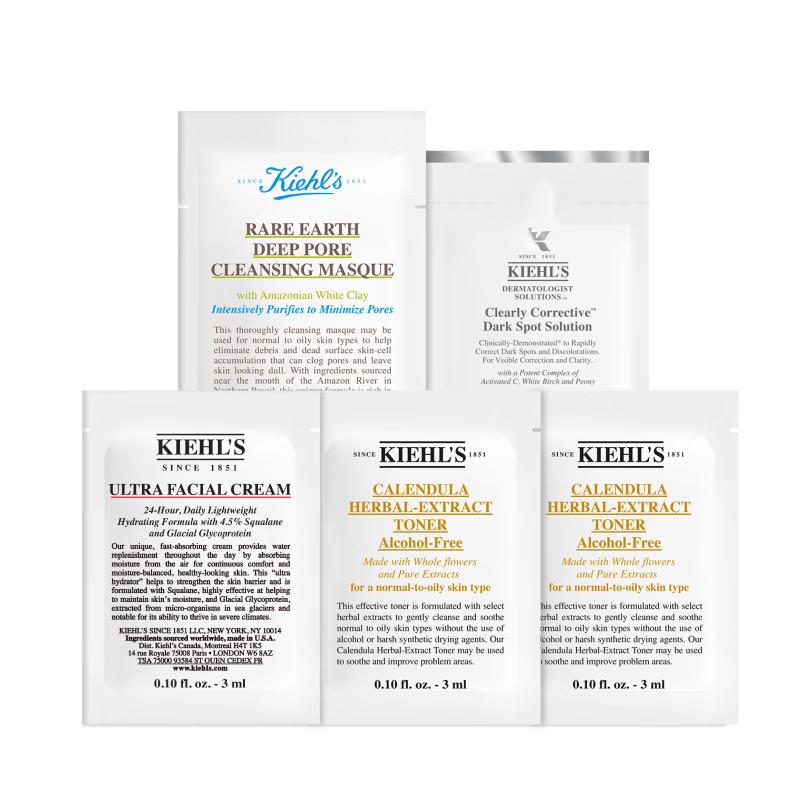 PLUS会员:科颜氏（Kiehls）校园星品体验包 白泥5ml+精华1.5ml+高霜3ml+金水3ml*2 9.