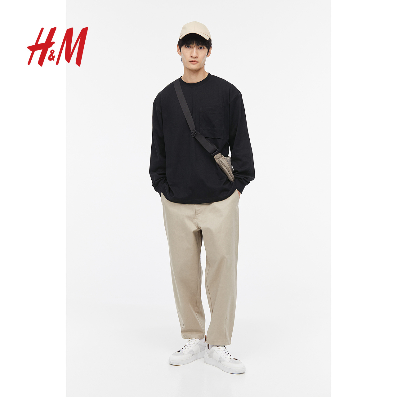 H&M HM男装T恤夏季时尚休闲宽松版型汗布上衣1200731 70元