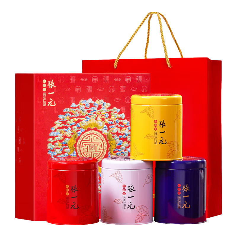 张一元 茶叶四大茗茶五福礼盒300g 茉莉花茶年货礼盒四种茶组合佳选 248.06元