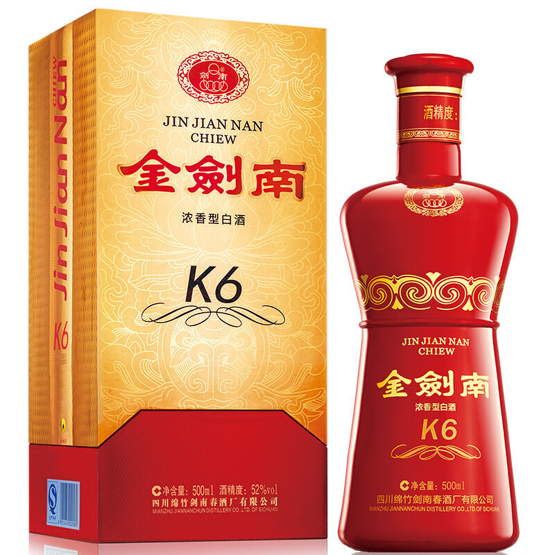 剑南春 金剑南 K6 52%vol 浓香型白酒 500ml 单瓶装 188元