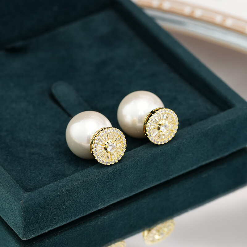 ÖKO 新款镶锆石珍珠耳环前后双戴轻奢感个性耳饰百搭耳环 白色珍珠 39.9元