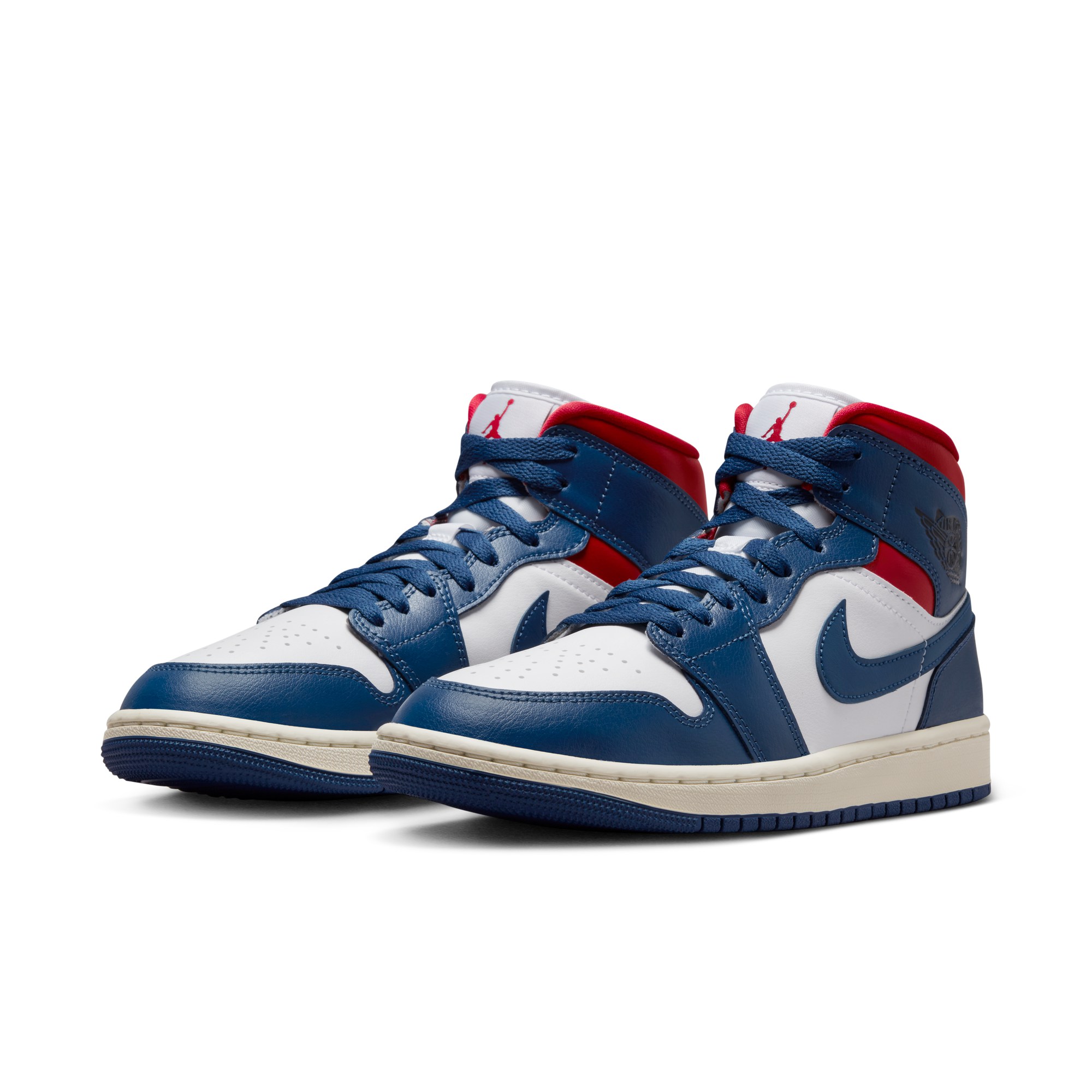 AIR JORDAN 正代系列 Air Jordan 1 Mid 女子篮球鞋 BQ6472-146 白色/法国蓝/健身红/帆