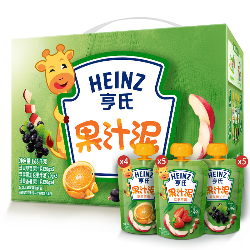 88VIP：Heinz 亨氏 宝宝水果泥婴儿无添加辅食零食多口味120g*14袋 礼盒装 48.35