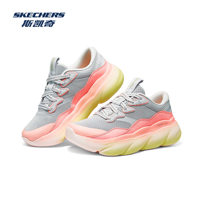 SKECHERS 斯凯奇 云迹跑鞋 2024秋季新品女款休闲运动鞋轻量透气回弹 浅灰色/