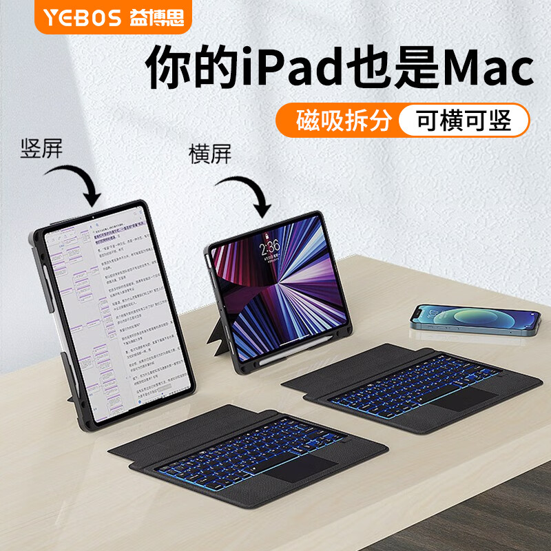 YEBOS 益博思 eBOX 益博思 苹果iPad键盘保护套air5/air4妙控蓝牙 192.33元（需买3件，共576.99元）