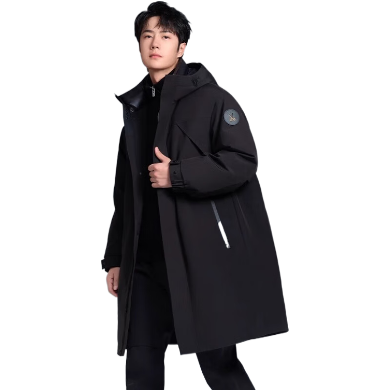 鸭鸭羽绒服 鸭鸭（YAYA）王一博明星同款羽绒服男女同款冬季工装外套 黑色 