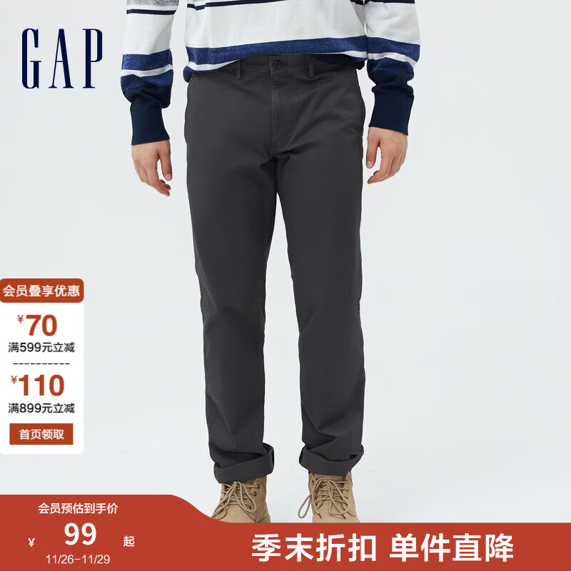 Gap 男装时尚直筒工装裤休闲裤500359秋季通勤长裤弹力修身裤子潮 灰黑色 28/3