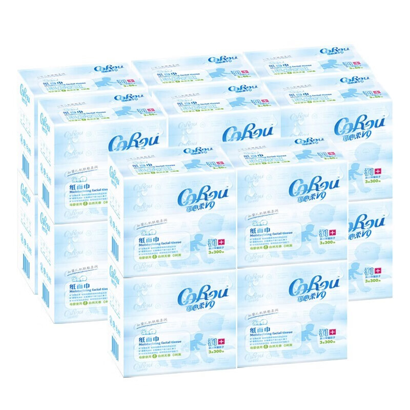 CoRou 可心柔 V9婴儿纸巾柔润保湿抽纸面巾纸抽乳霜纸 3层60抽80包 143.4元