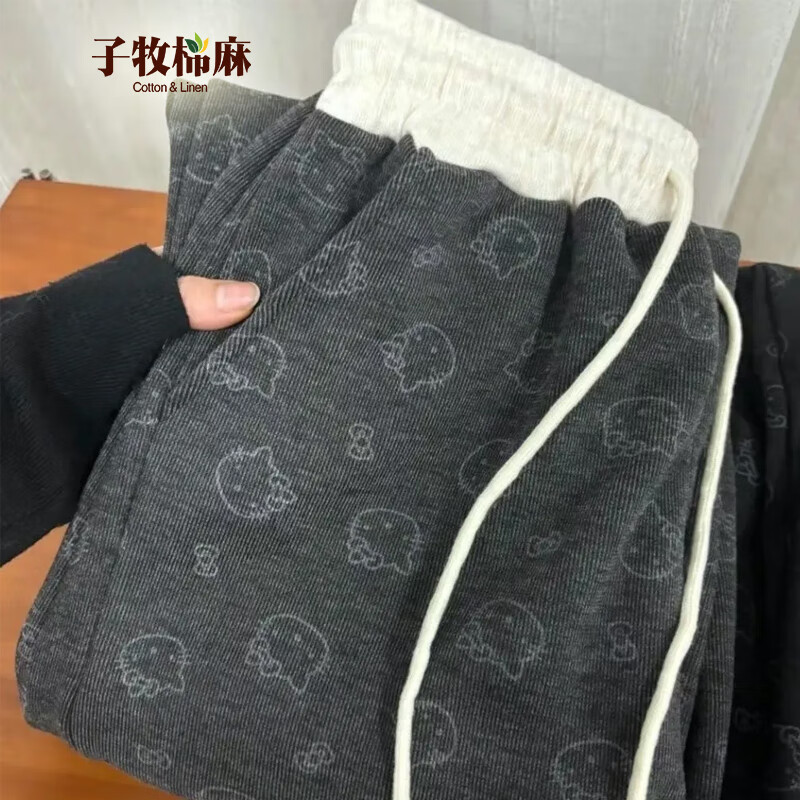 子牧棉麻 2025秋冬装 女韩版百搭糯米裤子显瘦高腰宽松直筒阔腿休闲裤0196 