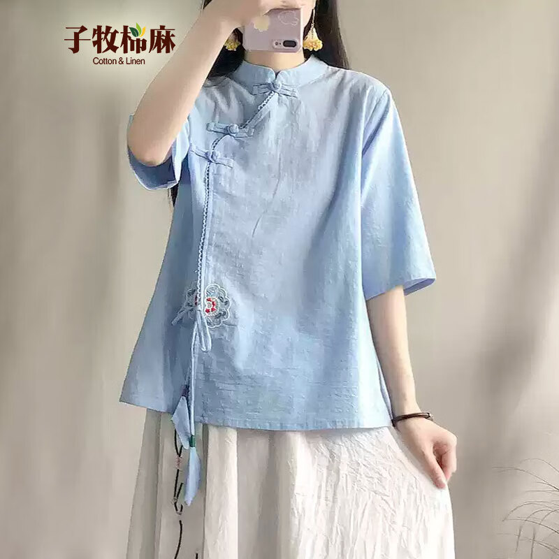 子牧棉麻 女士中国风盘扣衬衫 Z24CA001156 69元包邮（需用劵）