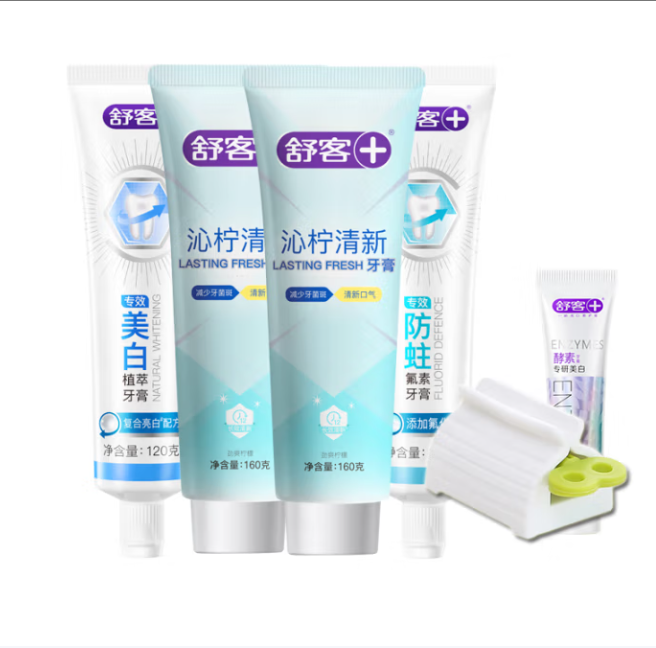 舒客 酵素美白牙膏 超大容量580g*4支(送旅行装牙膏+挤压器) 11.23元(需买4件,需用券)